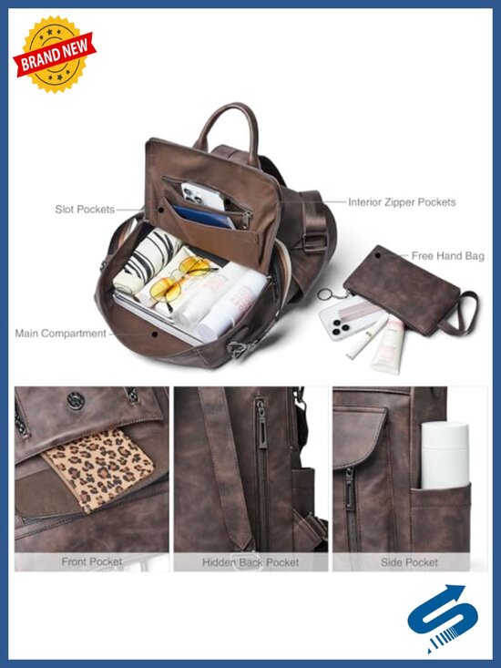 Faux Leather Backpack Purse Convertible Shoulder Bag with Wristlet Travel main image 5